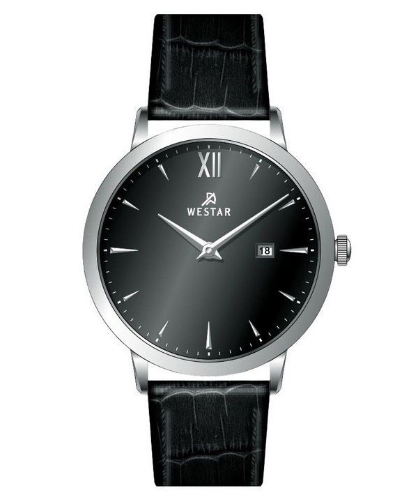 Reloj Westar Profile con correa de cuero y esfera negra de cuarzo 50214STN103 para hombre