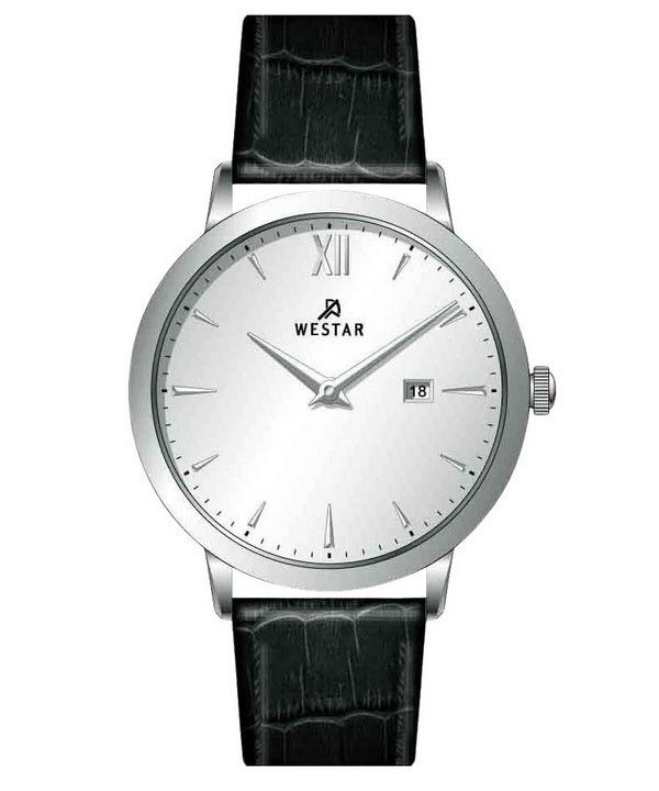 Reloj Westar Profile con correa de cuero y esfera plateada de cuarzo 50214STN107 para hombre