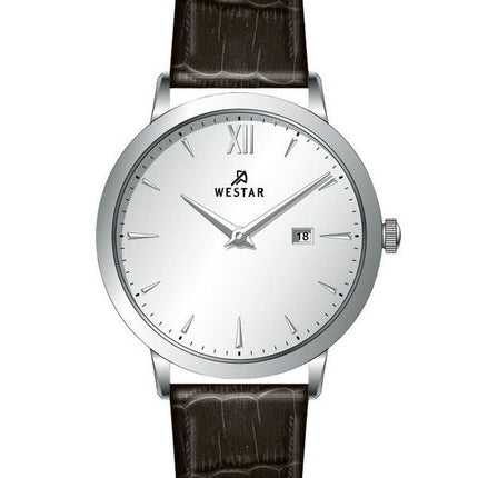 Reloj Westar Profile con correa de cuero y esfera plateada de cuarzo 50214STN127 para hombre