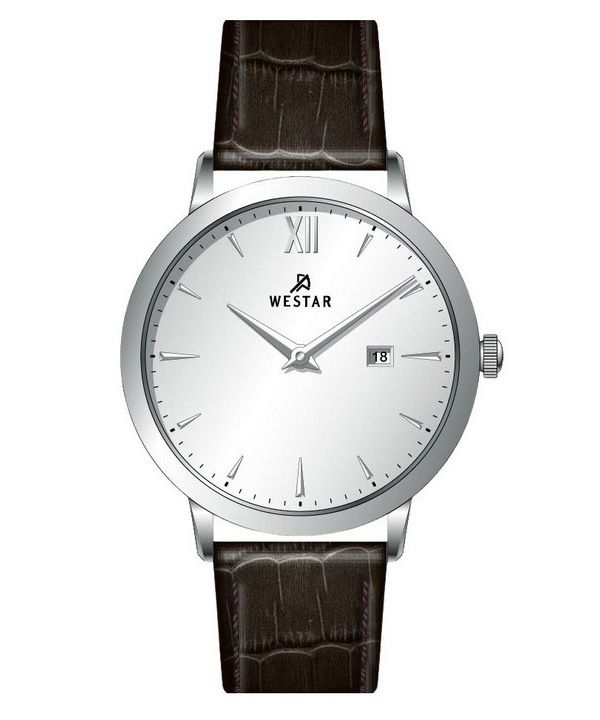 Reloj Westar Profile con correa de cuero y esfera plateada de cuarzo 50214STN127 para hombre