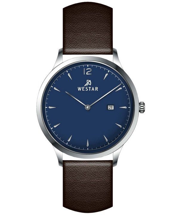 Reloj Westar Profile con correa de cuero y esfera azul de cuarzo 50217STN124 para hombre