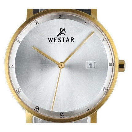 Reloj Westar Profile con correa de cuero negra y esfera plateada de cuarzo 50221GPN107 para hombre