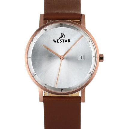 Reloj Westar Profile con correa de cuero marrón y esfera plateada de cuarzo 50221PPN627 para hombre