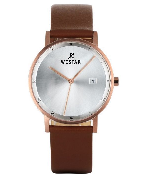 Reloj Westar Profile con correa de cuero marrón y esfera plateada de cuarzo 50221PPN627 para hombre