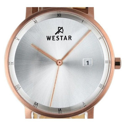 Reloj Westar Profile con correa de cuero marrón y esfera plateada de cuarzo 50221PPN627 para hombre