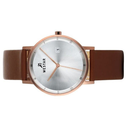 Reloj Westar Profile con correa de cuero marrón y esfera plateada de cuarzo 50221PPN627 para hombre