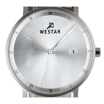 Reloj Westar Profile con correa de cuero y esfera plateada de cuarzo 50221STN107 para hombre