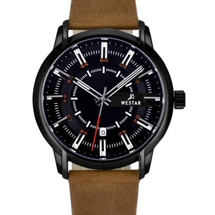 Reloj Westar Profile con correa de cuero y esfera negra de cuarzo 50228STN883 para hombre