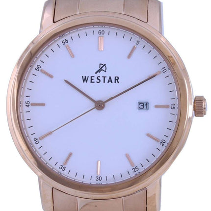 Westar White Dial Rose Gold Tone Acero inoxidable Cuarzo 50243 PPN 601 Reloj para hombre