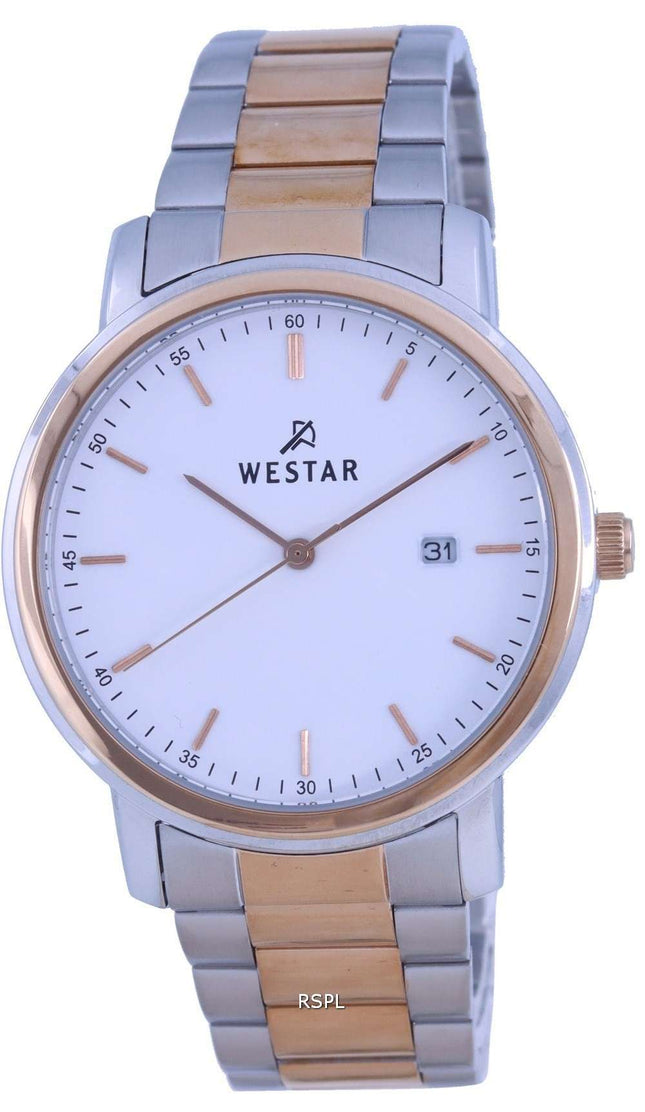 Westar, esfera blanca, dos tonos, acero inoxidable, cuarzo 50243 SPN 601, reloj para hombre