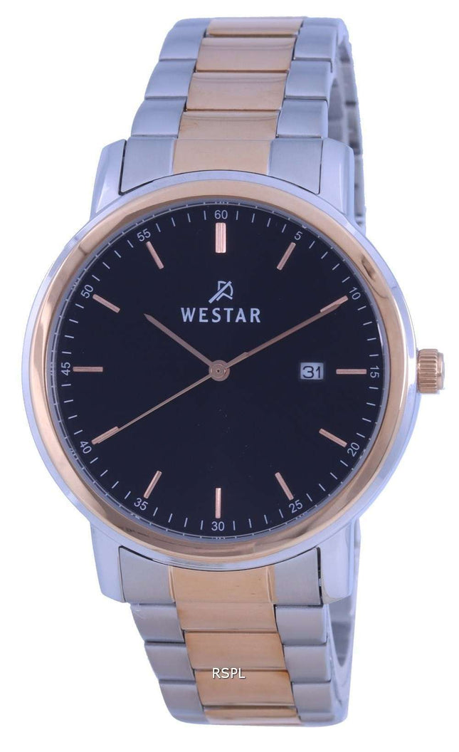 Westar, esfera negra, dos tonos, acero inoxidable, cuarzo 50243 SPN 603, reloj para hombre