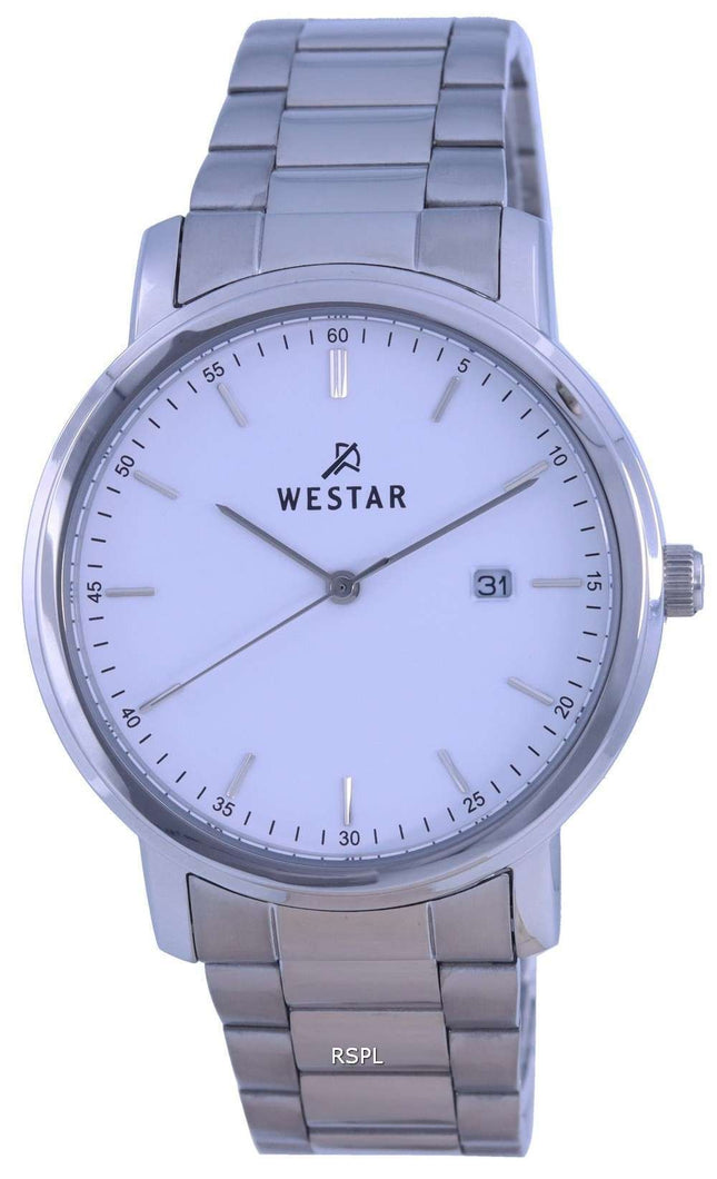 Westar, esfera blanca, acero inoxidable, cuarzo 50243 STN 101, reloj para hombre