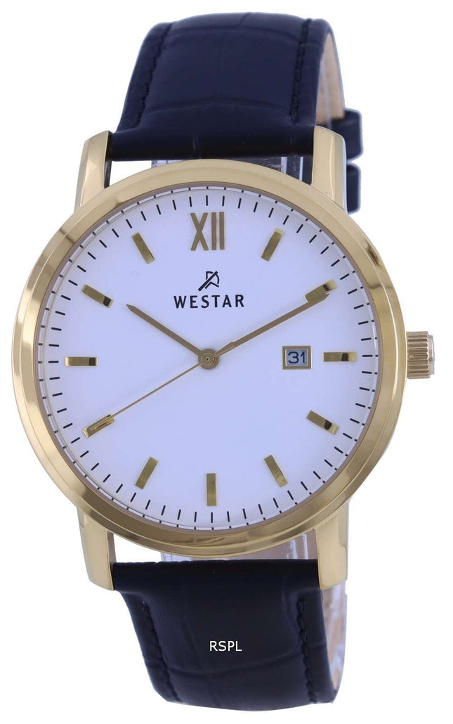 Westar, esfera blanca, tono dorado, acero inoxidable, cuarzo 50244 GPN 101, reloj para hombre