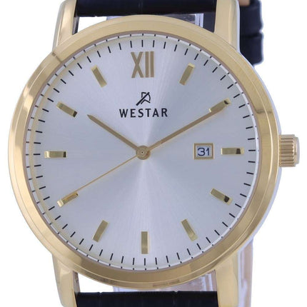 Westar Silver Dial Leather Strap Quartz 50244 GPN 102 Reloj para hombre