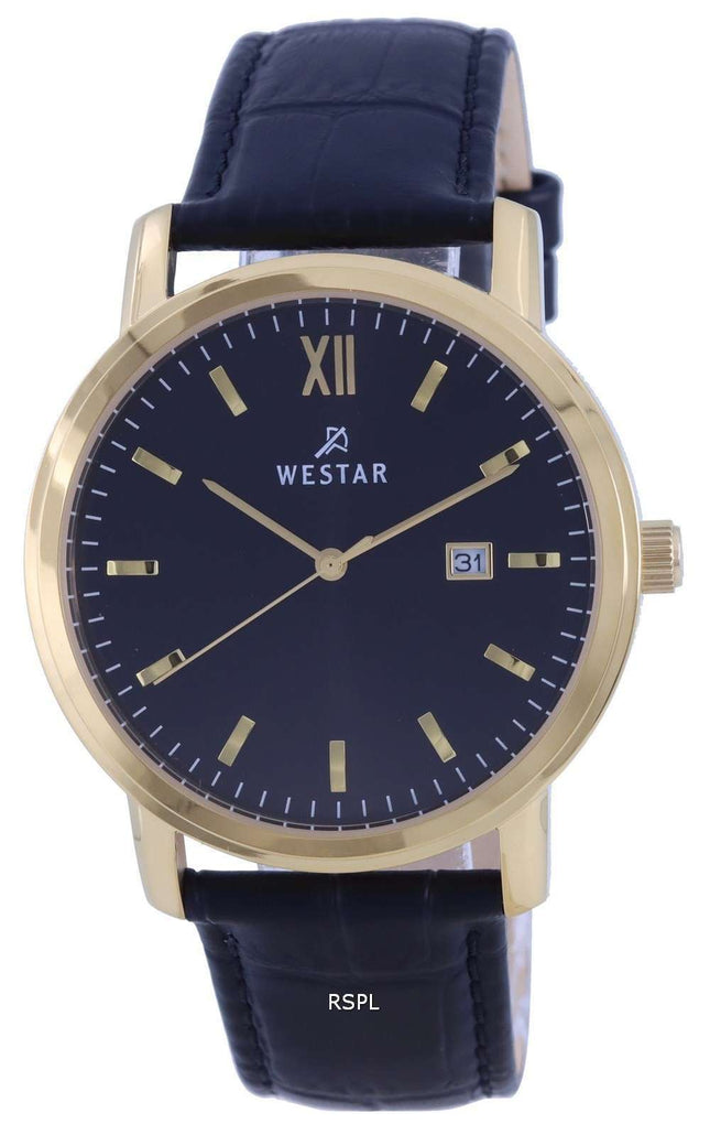 Westar, esfera negra, tono dorado, acero inoxidable, cuarzo 50244 GPN 103, reloj para hombre