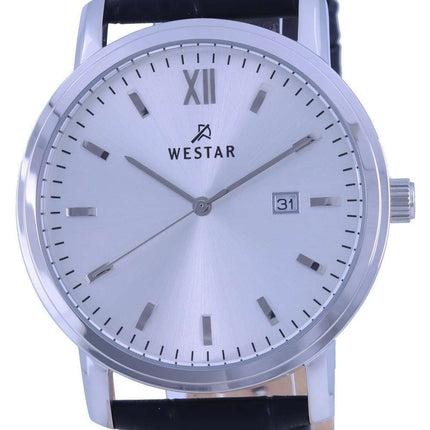 Westar esfera blanca correa de cuero cuarzo 50244 STN 107 reloj para hombre