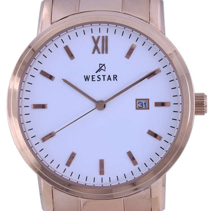 Westar White Dial Rose Gold Tone Acero inoxidable Cuarzo 50245 PPN 601 Reloj para hombre