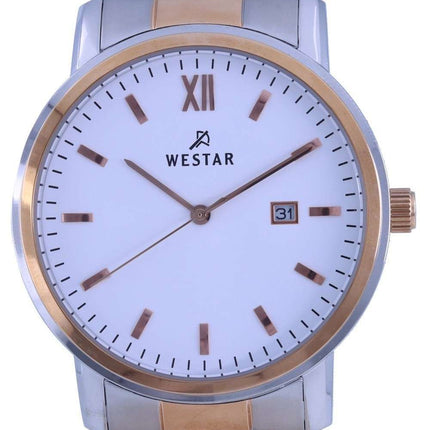 Westar, esfera blanca, dos tonos, acero inoxidable, cuarzo 50245 SPN 601, reloj para hombre