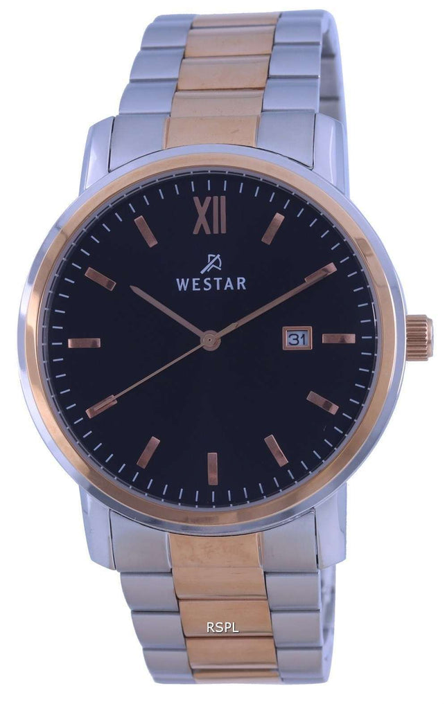 Westar, esfera negra, dos tonos, acero inoxidable, cuarzo 50245 SPN 603, reloj para hombre