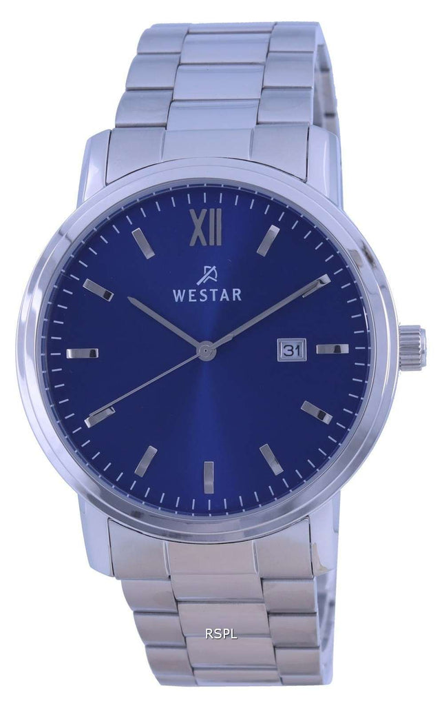 Westar esfera azul acero inoxidable cuarzo 50245 STN 104 reloj para hombre