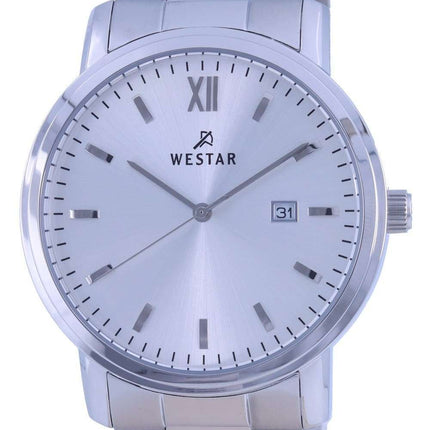 Westar, esfera azul, correa de cuero, cuarzo, 50244 STN 104, reloj para hombre