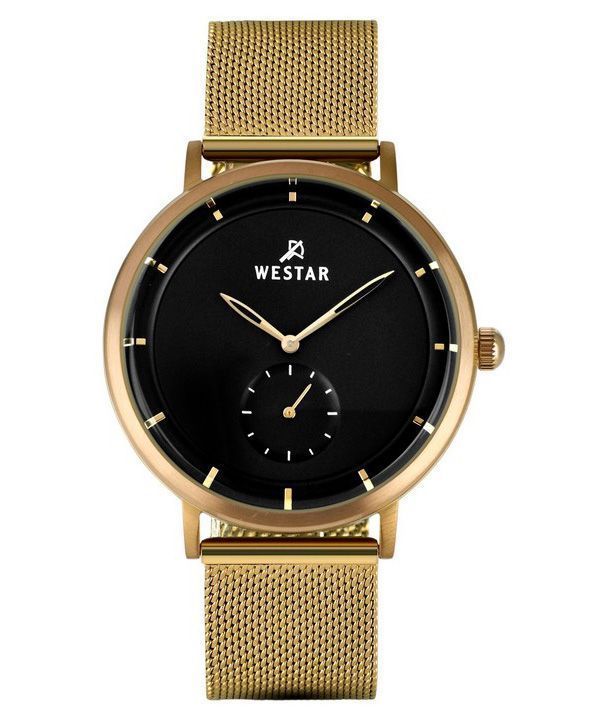 Reloj para hombre Westar Profile de acero inoxidable en tono dorado con esfera negra y cuarzo 50247BZZ103