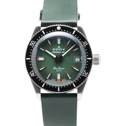 Reloj de buceo automático Edox Skydiver Special Edition con esfera verde 801313NCVI 300M para hombre con correa adicional