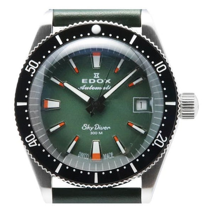 Reloj de buceo automático Edox Skydiver Special Edition con esfera verde 801313NCVI 300M para hombre con correa adicional