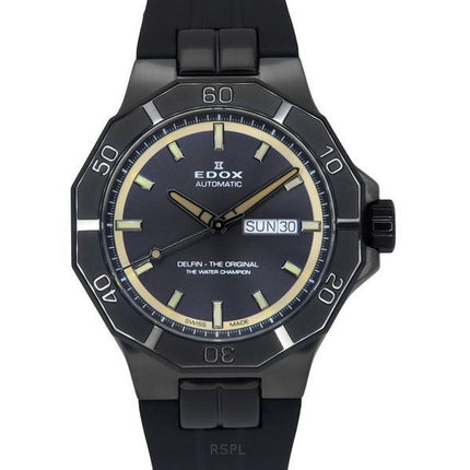 Reloj de buceo automático Edox Delfin The Original con correa de caucho y esfera gris 88008 37GNCA GBEI 200M para hombre