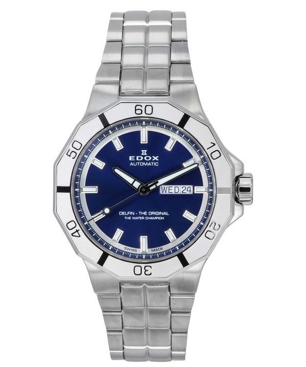 Edox Delfin The Original Day Date Reloj para hombre con esfera azul automático Diver's 88008 3M BUIN 200M