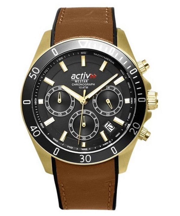 Reloj para hombre Westar Activ cronógrafo con correa de cuero y esfera negra de cuarzo 90245GPN183 100M