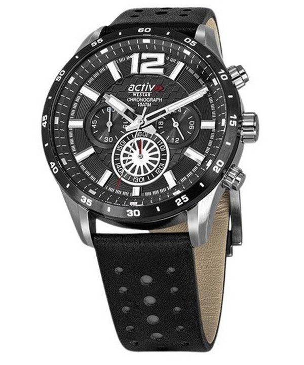 Reloj para hombre Westar Activ cronógrafo con correa de cuero y esfera negra de cuarzo 90249SBN103 100M