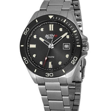 Reloj Westar Activ Sports de acero inoxidable con esfera negra y cuarzo 90250SBN903 100M para hombre