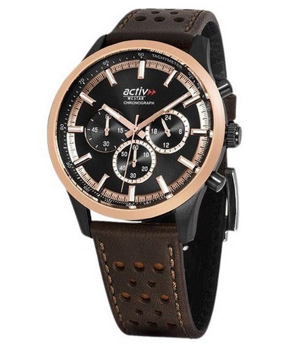 Reloj para hombre Westar Activ cronógrafo con correa de cuero y esfera negra de cuarzo 90265BPN603 100M