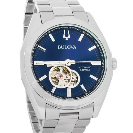 Reloj para hombre Bulova Classic Surveyor de acero inoxidable con esfera de corazón abierto azul automático 96A275