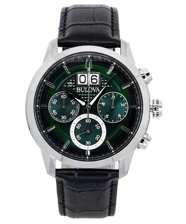 Bulova Sutton Classic Cronógrafo Correa de cuero Esfera verde Cuarzo 96B310 Reloj para hombre