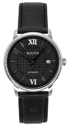 Reloj analógico Bulova Hudson con correa de cuero y esfera negra, automático, 96B441, para hombre