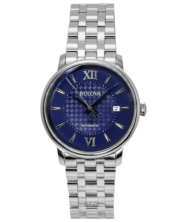 Reloj automático Bulova Hudson de acero inoxidable con esfera azul 96B447 para hombre