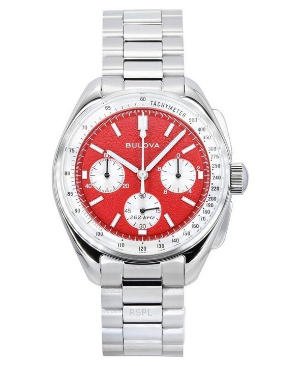 Reloj cronógrafo Bulova Lunar Pilot de acero inoxidable con esfera roja de cuarzo 96K115 para hombre