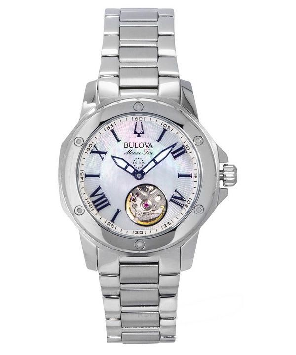 Reloj para mujer Bulova Marine Star de acero inoxidable con esfera de nácar automático 96L326 100M