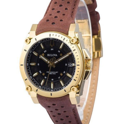 Reloj Bulova Icon Precisionist con correa de cuero y esfera negra de cuarzo 97B216 100M para hombre