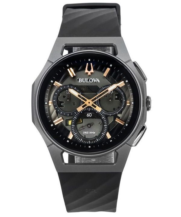 Bulova Curv Cronógrafo Correa de caucho Esfera gris Cuarzo 98A162 Reloj para hombre