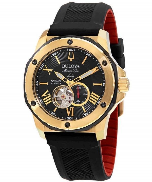 Bulova Marine Star Open Heart Black Dial Automatic Diver's 98A272 200M Reloj para hombre