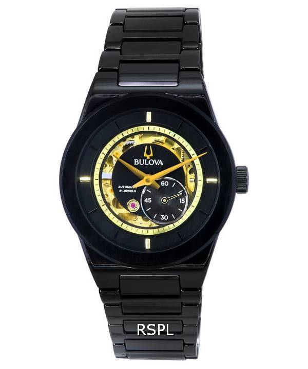 Reloj Bulova Modern Millennia Semi Skeleton con esfera negra automático 98A291 para hombre