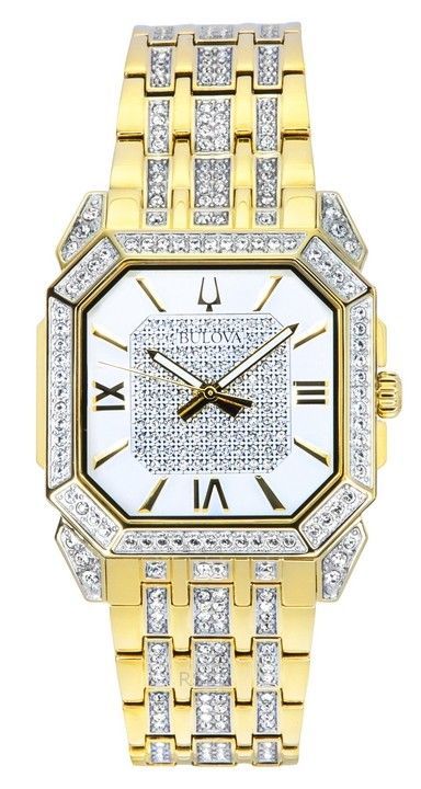 Reloj de cuarzo Bulova Octava Crystal Accents en acero inoxidable dorado con esfera plateada 98A295 para hombre