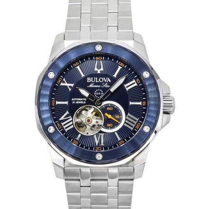 Reloj Bulova Marine Star de acero inoxidable con corazón abierto, esfera azul, automático, 21 joyas, 98A302, 200M, para hombre