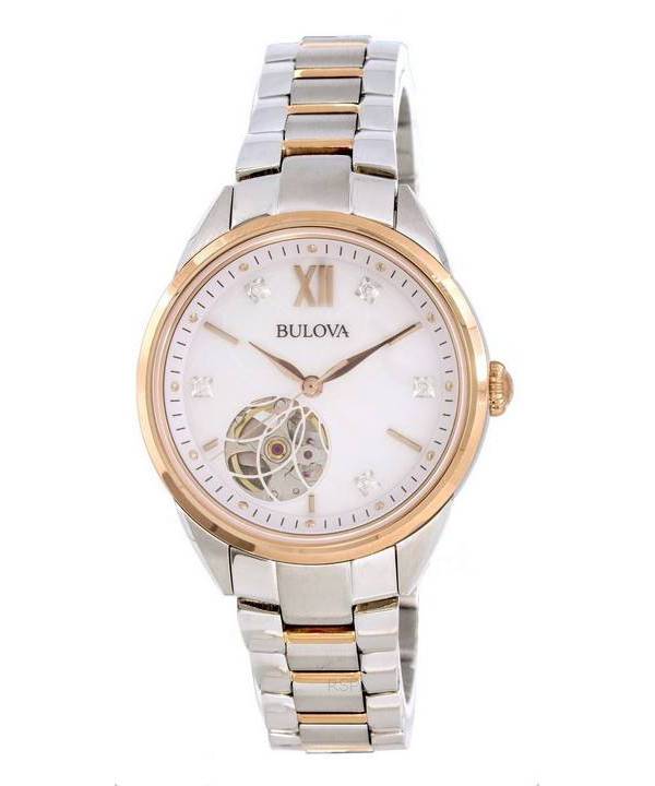 Bulova Classic White Open Heart Dial Automático 98P170 Reloj para mujer