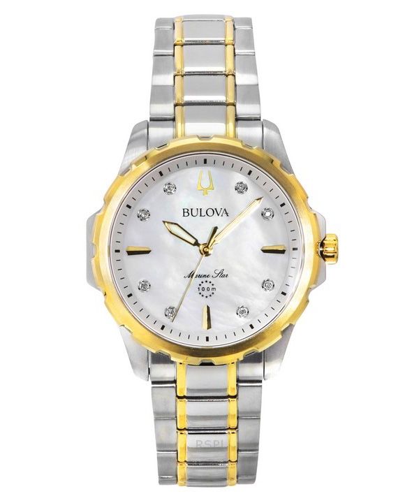 Reloj de cuarzo Bulova Marine Star de acero inoxidable en dos tonos con detalles de diamantes y esfera de nácar 98P227 100M para