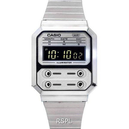 Casio Vintage Digital acero inoxidable cuarzo A100WE-7B A100WE-7B reloj unisex