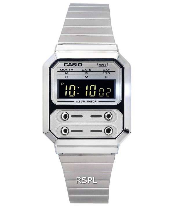 Casio Vintage Digital acero inoxidable cuarzo A100WE-7B A100WE-7B reloj unisex